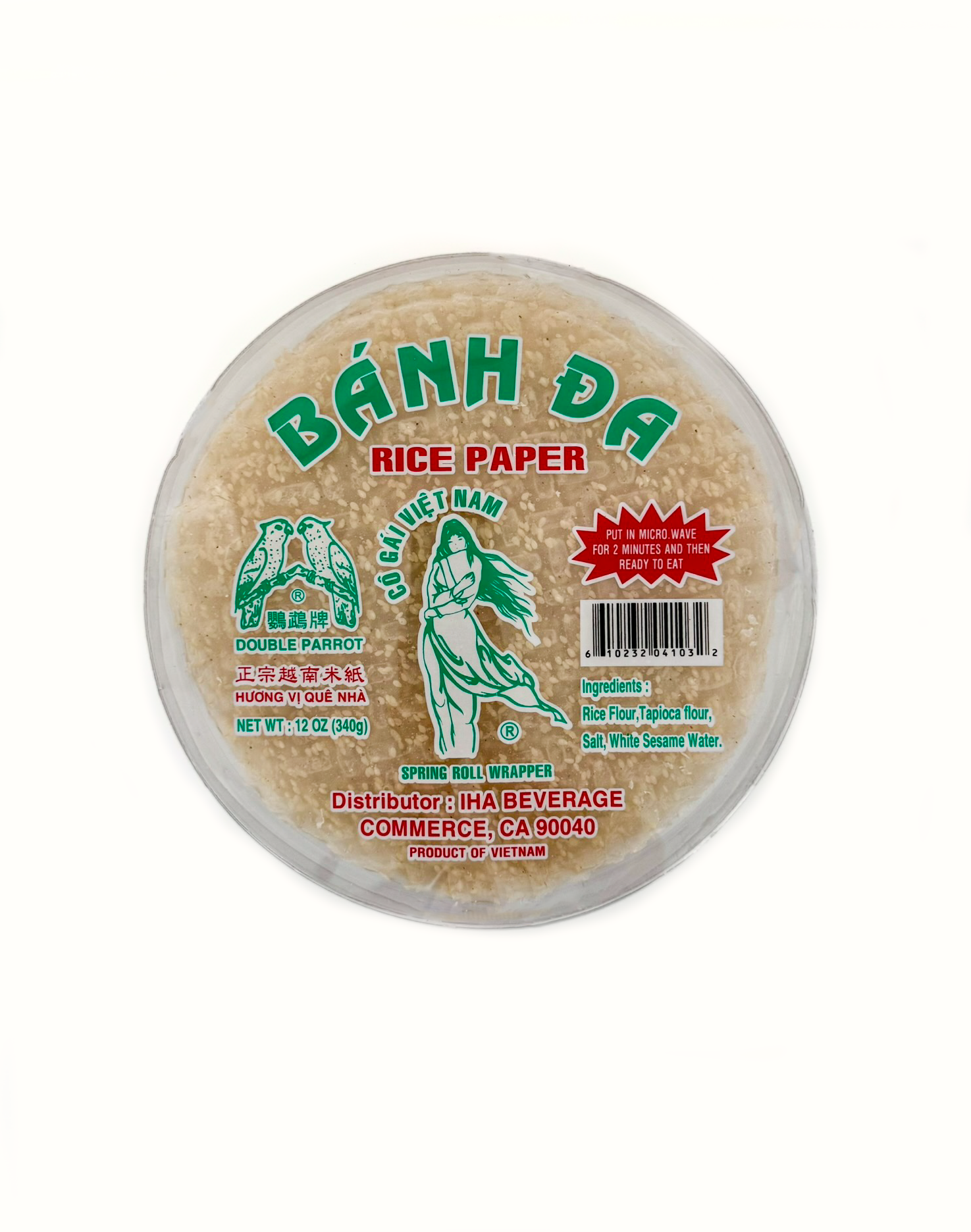 Double Parrot banh da rice paper white sesame 22cm Vietnamese wrapper goi cuon cha gio