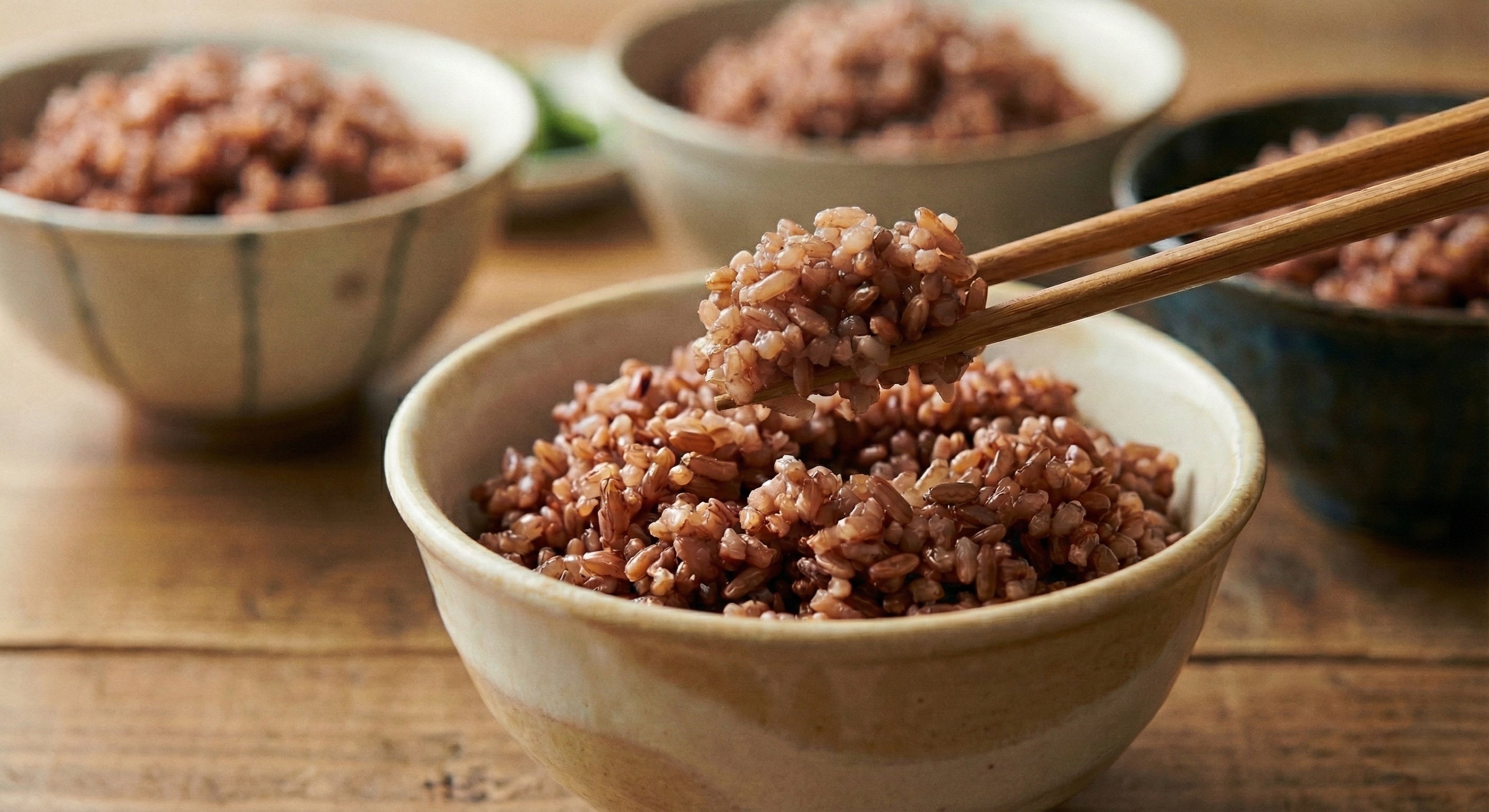 Red rice whole grain unpolished nutty earthy Asian pantry staple high fiber nutritious brown red bran rice