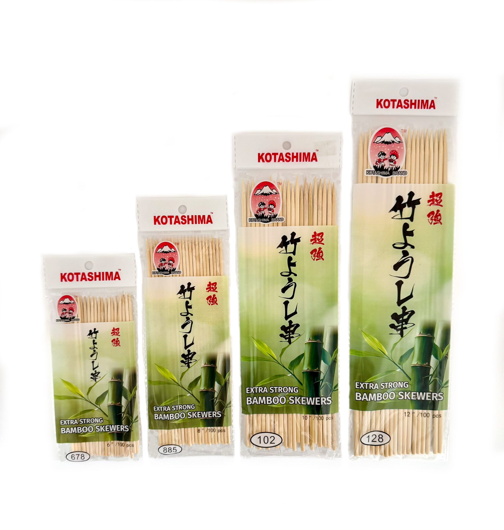 Kotashima Bamboo Skewers natural wood grilling skewers 6 inch, 8 inch, 10 inch, 12 inch