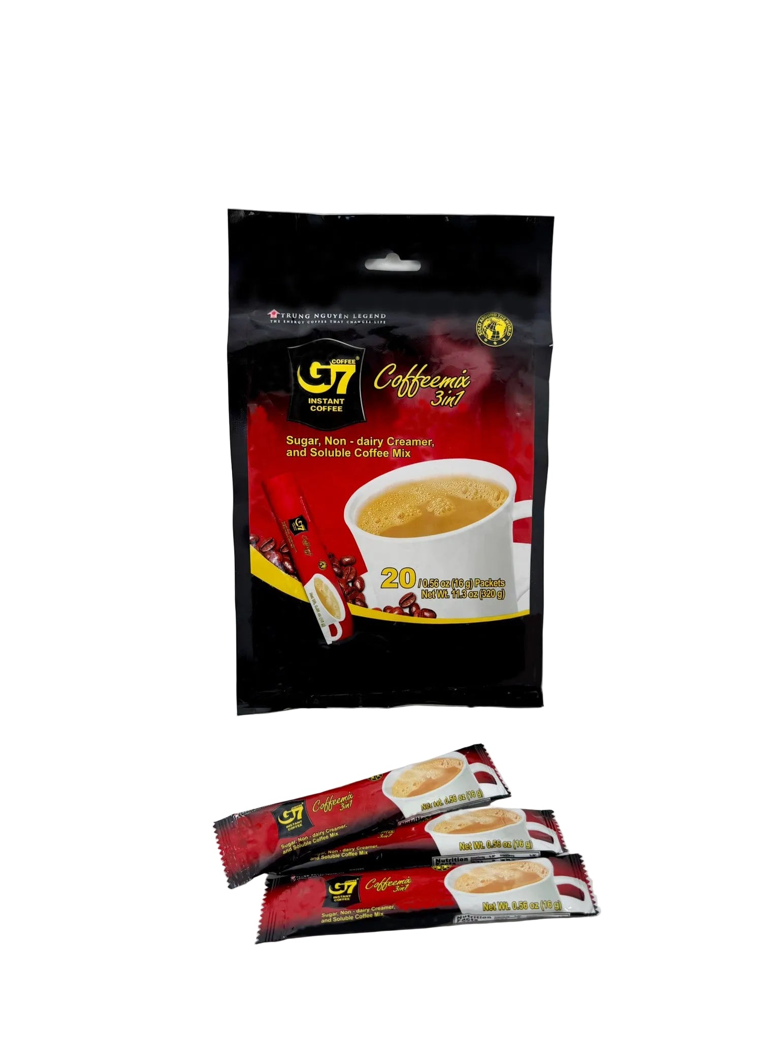 Trung Nguyen G7 3-in-1 instant coffee Vietnamese coffee creamer sugar single serve stick 20 packets