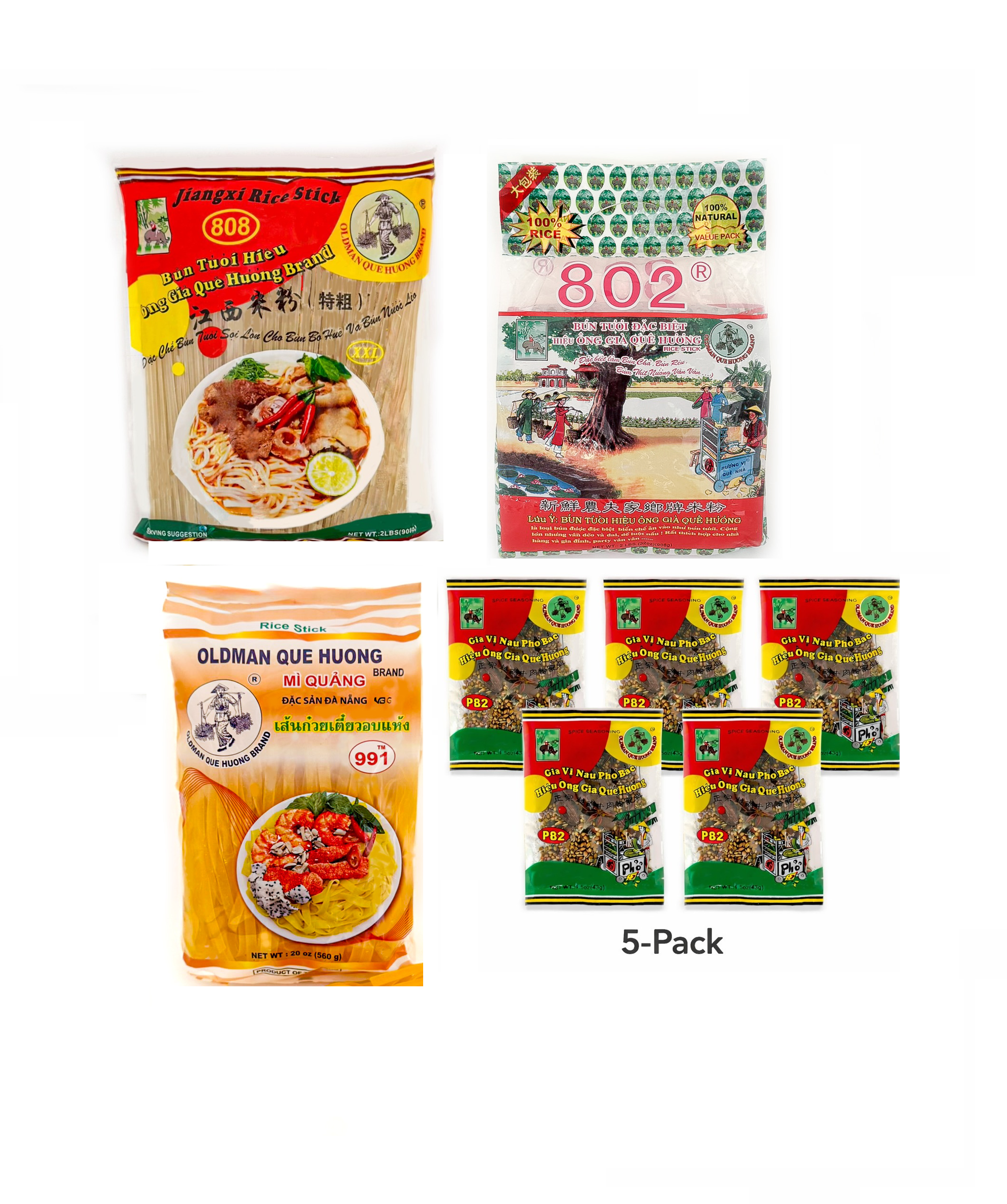Oldman Que Huong Vietnamese noodle bundle rice vermicelli bun bo hue mi quang pho spice seasoning set